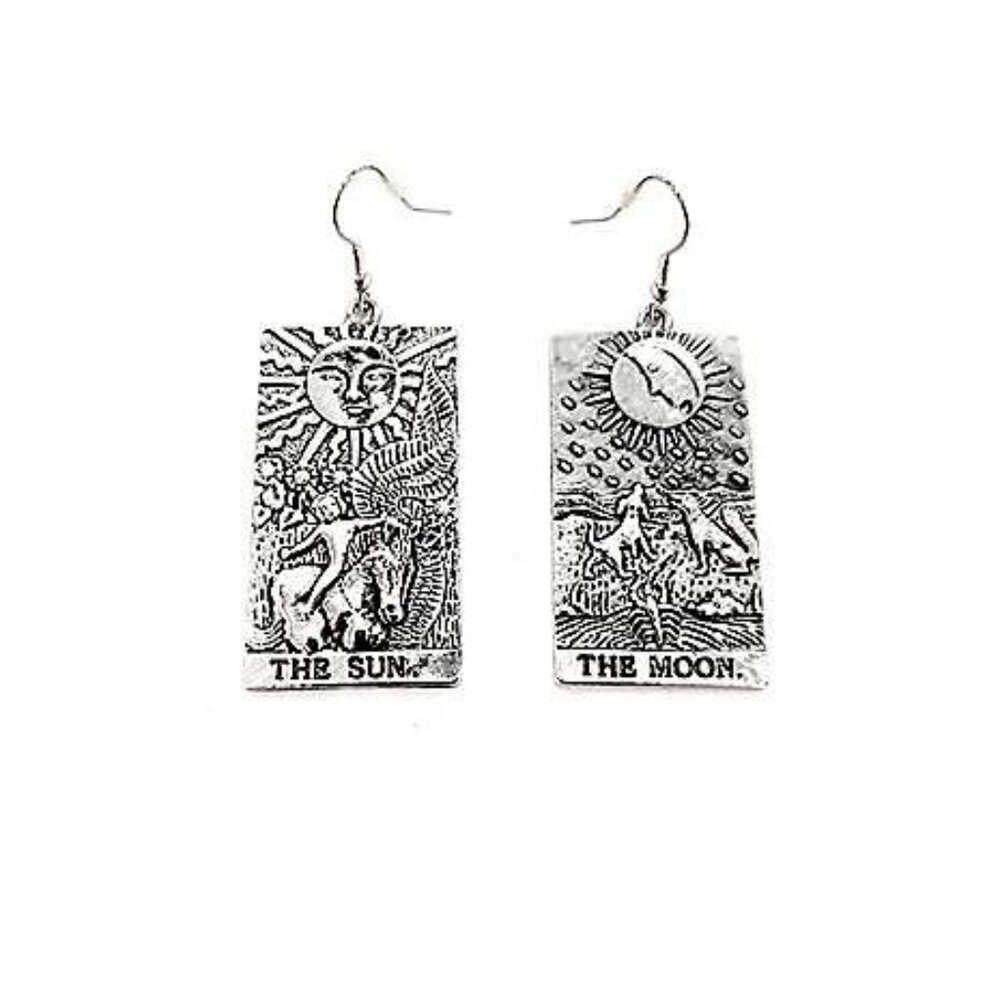 Silver Tarot Moon and Sun Dangle Earrings
